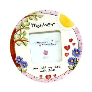 Mother-Themed Round Ceramic Picture Frame By Russ With Sunflower & Floral Accent
